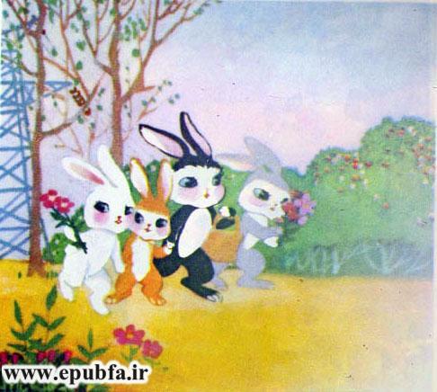 چهارخرگوش کوچولو به چیدن قارچ میروند-کتاب تصویری آموزش اتحاد و همکاری به کودکان-ایپابفا سایت قصه و داستان2